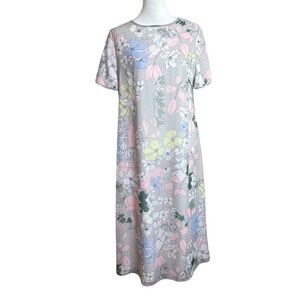 ISABEL GARCIA Italy Short Sleeve Floral Midi Dress Gray Pink Chiffon Size M